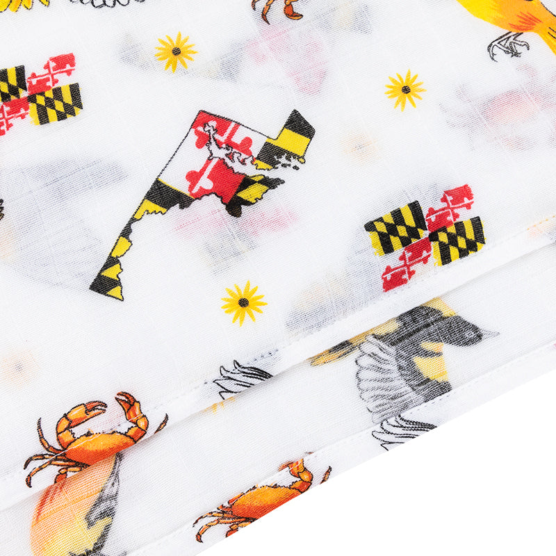 Gift Set: Maryland Baby Muslin Swaddle Blanket and Burp Cloth/Bib Combo by Little Hometown