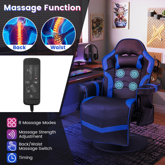 Massage Video Gaming Recliner Chair with Adjustable Height-Blue