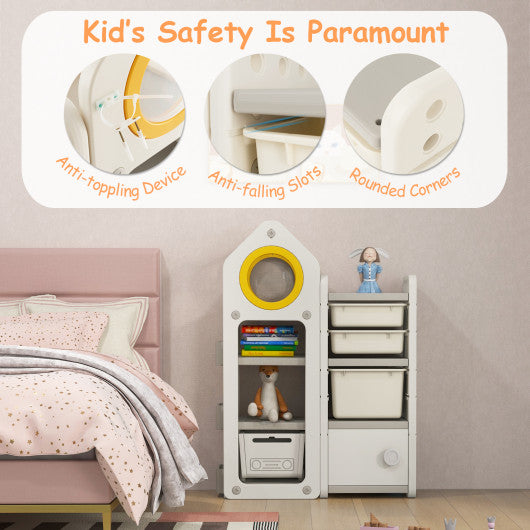 Multipurpose Toy Chest and Bookshelf with Mobile Trolley for Bedroom-Gray