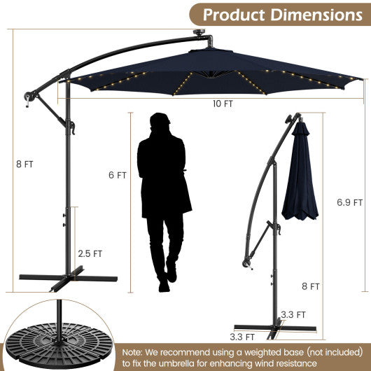 10 Feet Patio Offset Umbrella with 112 Solar-Powered LED Lights-Beige-Navy