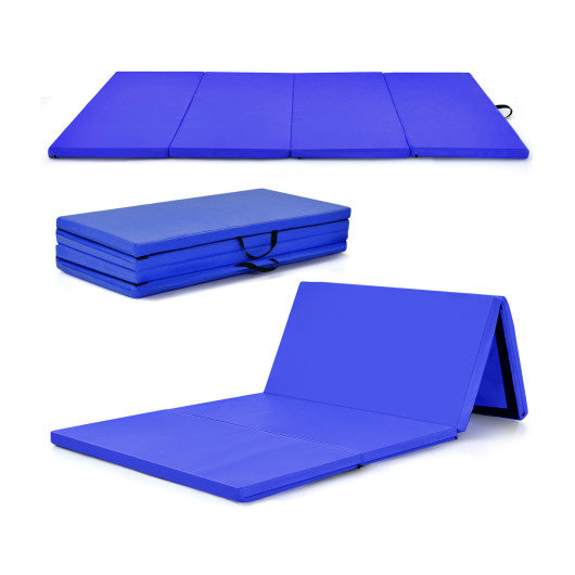4-Panel Folding Gymnastics Mat with Carrying Handles for Home Gym-Navy