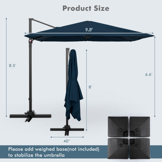 9.5 Feet Square Patio Cantilever Umbrella with 360° Rotation-Navy