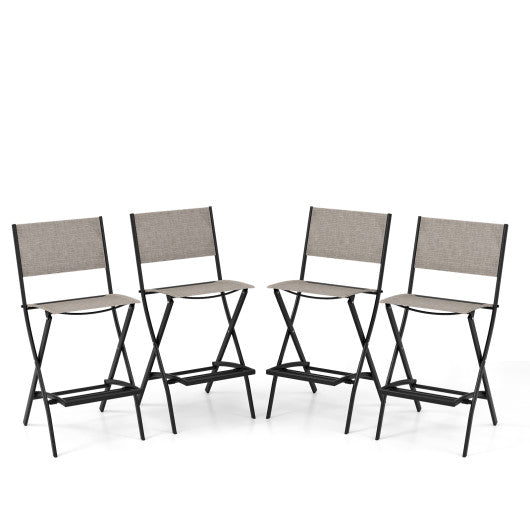 Outdoor Folding Bar Height Stool Set of 4 with Metal Frame and Footrest-Coffee