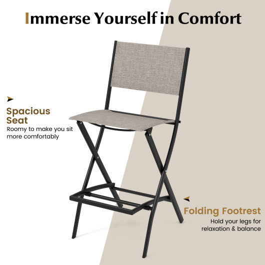 Outdoor Folding Bar Height Stool Set of 4 with Metal Frame and Footrest-Coffee