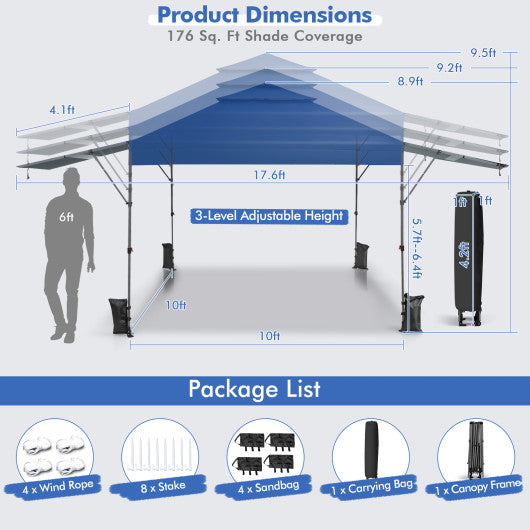 10 x 17.6 Feet Outdoor Instant Pop-up Canopy Tent with Dual Half Awnings-Blue