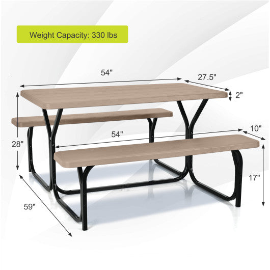 HDPE Outdoor Picnic Table Bench Set with Metal Base-Coffee
