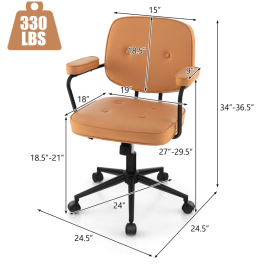 PU Leather Office Chair with Rocking Backrest and Ergonomic Armrest-Orange