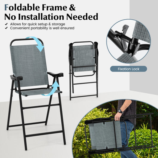 Patio Folding Bar Stool Set of 4 with Metal Frame and Footrest-Blue