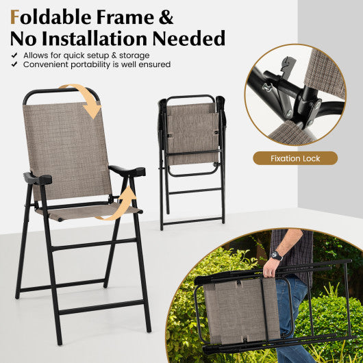 Patio Folding Bar Stool Set of 2 with Metal Frame and Footrest-Coffee