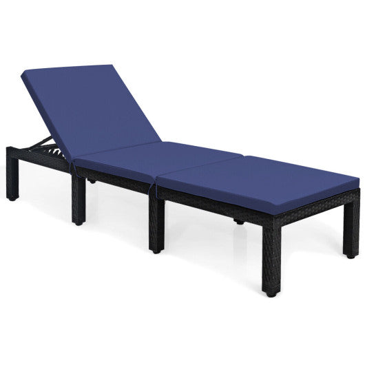 Patio Rattan Cushioned Height Adjustable Lounge Chair-Navy & Off White