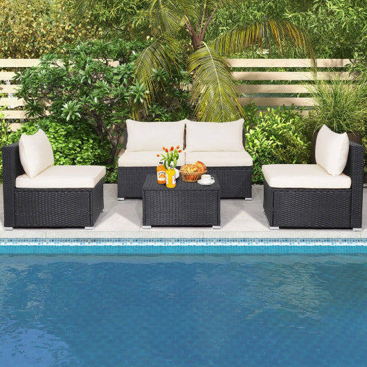 5 Pieces Outdoor Patio Furniture Set with Cushions and Coffee Table