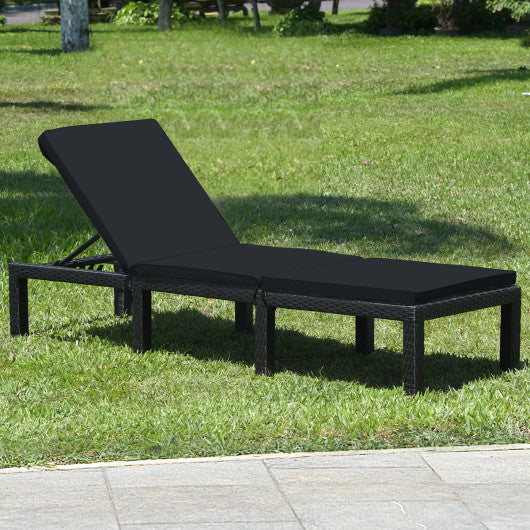 Patio Rattan Height Adjustable Lounge Chair with 2 Set of Cushion Cover-Black & Turquoise