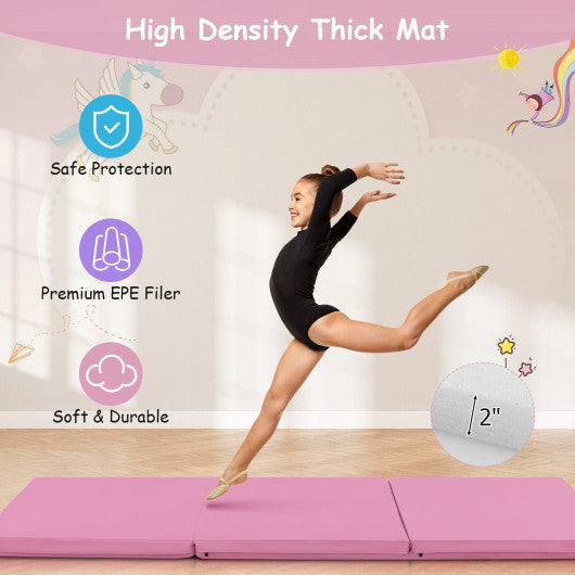 6 x 2 FT Tri-Fold Gym Mat with Handles and Removable Zippered Cover-Pink