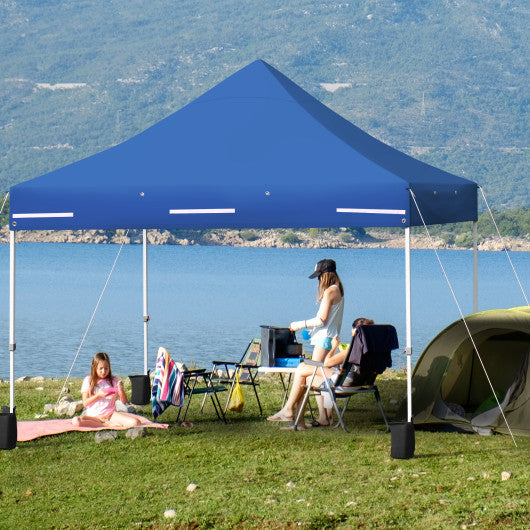 10 x 10 Feet Pop-up Gazebo with 5 Removable Zippered Sidewalls and Extended Awning-Blue