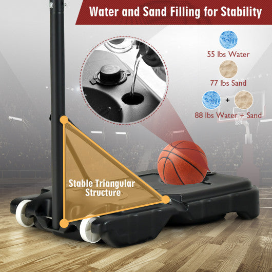 4.3-8.2 FT Portable Basketball Hoop with Adjustable Height and Wheels-Red