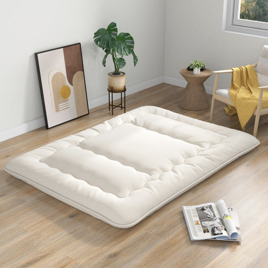 Queen/King/Twin/Full Futon Mattress Floor Sleeping Pad with Washable Cover Beige-Queen Size