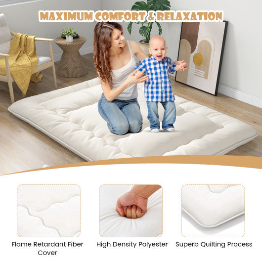 Queen/King/Twin/Full Futon Mattress Floor Sleeping Pad with Washable Cover Beige-Queen Size