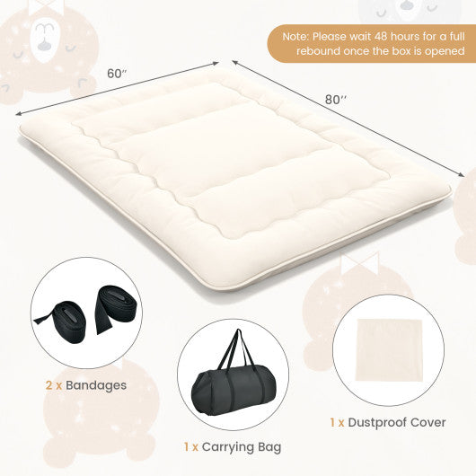 Queen/King/Twin/Full Futon Mattress Floor Sleeping Pad with Washable Cover Beige-Queen Size
