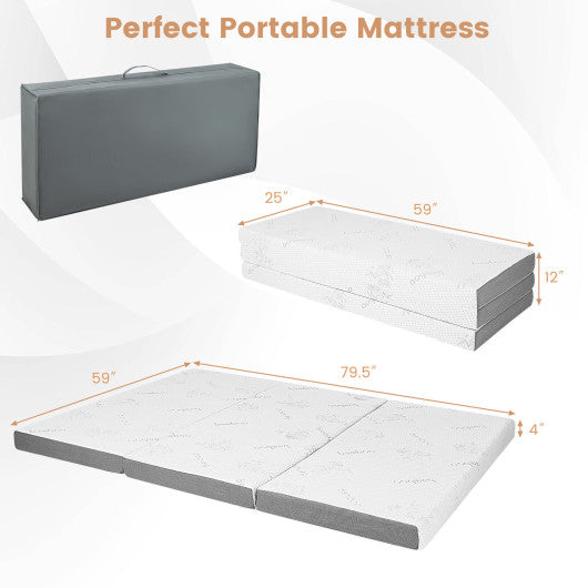 4 Inch Tri-fold Cool Gel Memory Foam Mattress-Queen Size