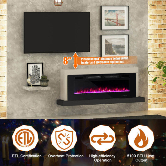 42/50/60/72 Inch Ultra-Thin Electric Fireplace with Decorative Crystals-50 inches