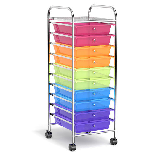 10 Drawer Rolling Storage Cart Organizer-Color