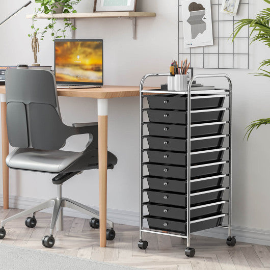 10 Drawer Rolling Storage Cart Organizer-Black