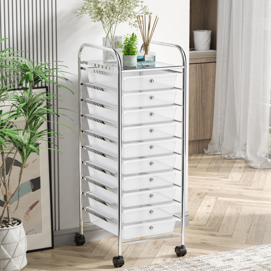 10 Drawer Rolling Storage Cart Organizer-Clear