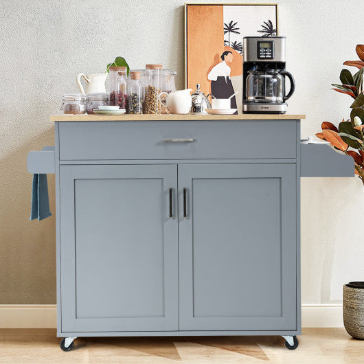 Rolling Kitchen Island Cart with Towel and Spice Rack-Gray