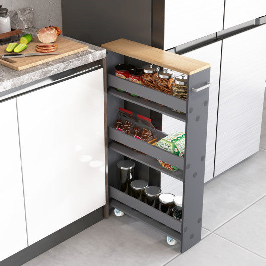 Rolling Kitchen Slim Storage Cart Mobile Shelving Organizer with Handle-Gray