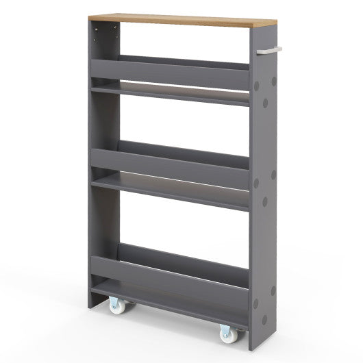 Rolling Kitchen Slim Storage Cart Mobile Shelving Organizer with Handle-Gray