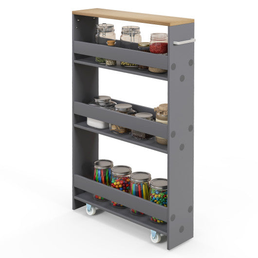 Rolling Kitchen Slim Storage Cart Mobile Shelving Organizer with Handle-Gray