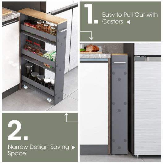Rolling Kitchen Slim Storage Cart Mobile Shelving Organizer with Handle-Gray