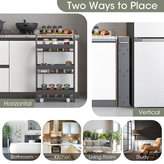 Rolling Kitchen Slim Storage Cart Mobile Shelving Organizer with Handle-Gray