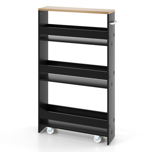 Rolling Kitchen Slim Storage Cart Mobile Shelving Organizer with Handle-Black