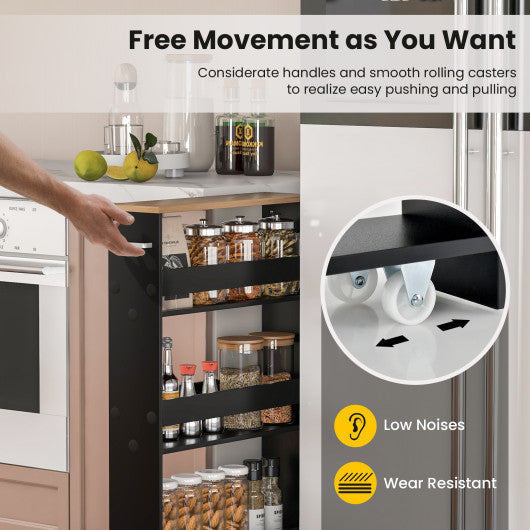 Rolling Kitchen Slim Storage Cart Mobile Shelving Organizer with Handle-Black