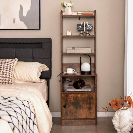 6-Tier Bookshelf with Charging Station and Cabinet