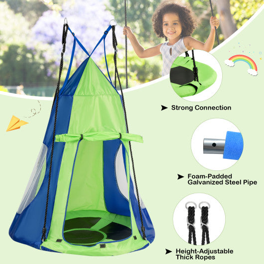 2-in-1 40 Inch Kids Hanging Chair Detachable Swing Tent Set-Green