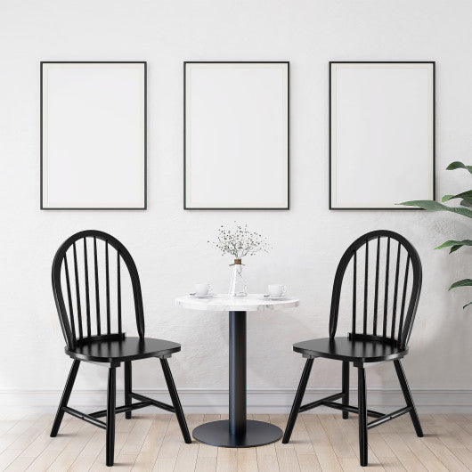 Set of 2 Vintage Windsor Wood Chair with Spindle Back for Dining Room-Black