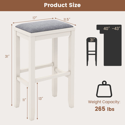 2 Pieces 31 Inch Upholstered Bar Stool Set with Solid Rubber Wood Frame and Footres-White