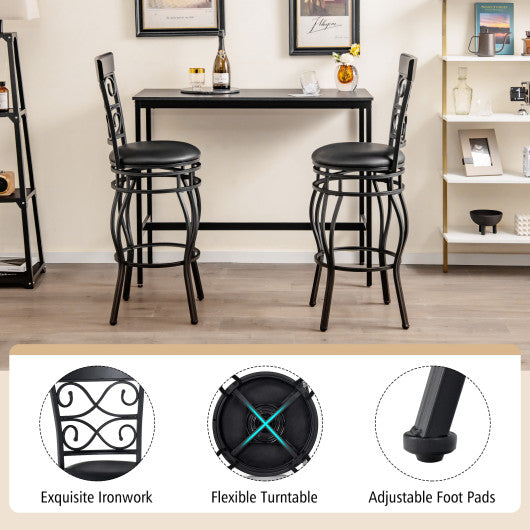 Set of 2 30 Inch Bar Stool with Backrest and Footrest-Black