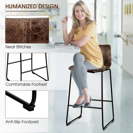 Set of 2 Bar Stool Faux Suede Upholstered Chairs-Brown