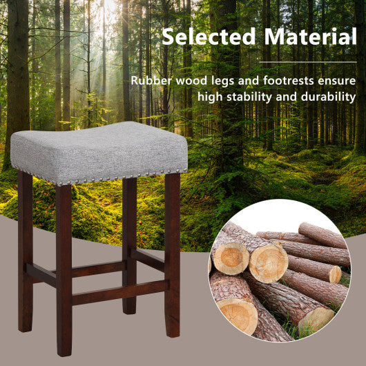 Set of 2 25 Inch Bar Stool with Curved Seat Cushions-Gray