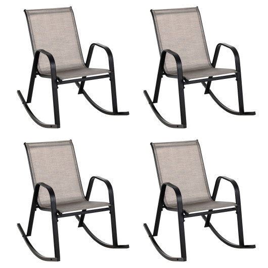 Set of 2 Heavy-Duty Metal Patio Rocking Chair with Breathable Seat Fabric-Brown