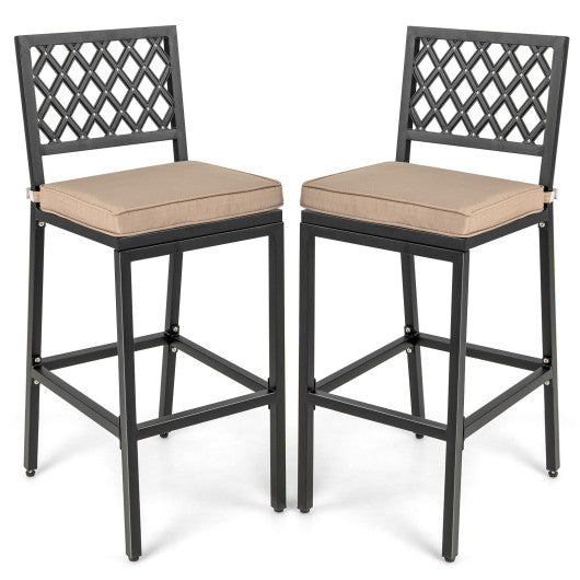 Set of 2 Patio Bar Chairs with Detachable Cushion and Footrest-Argyle Pattern