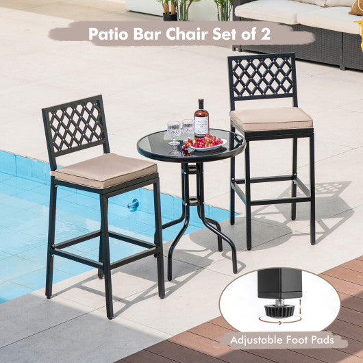 Set of 2 Patio Bar Chairs with Detachable Cushion and Footrest-Argyle Pattern