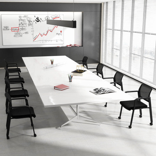 Set of 2 Stackable Rolling Office Chairs with Mesh Backrest-Black