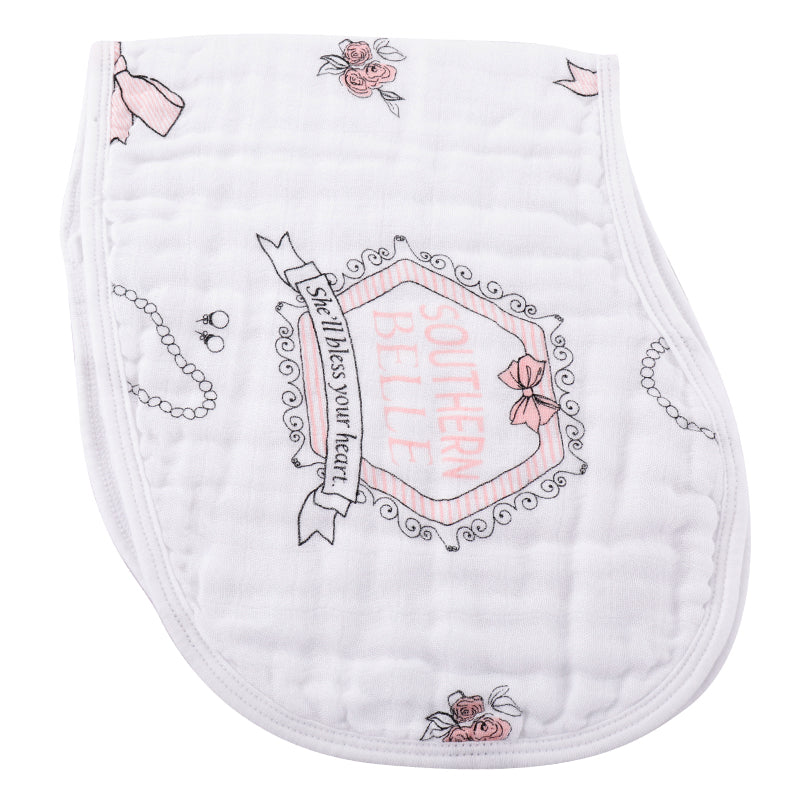 Gift Set: Southern Belle Baby Muslin Swaddle Blanket and Burp Cloth/Bib Combo by Little Hometown