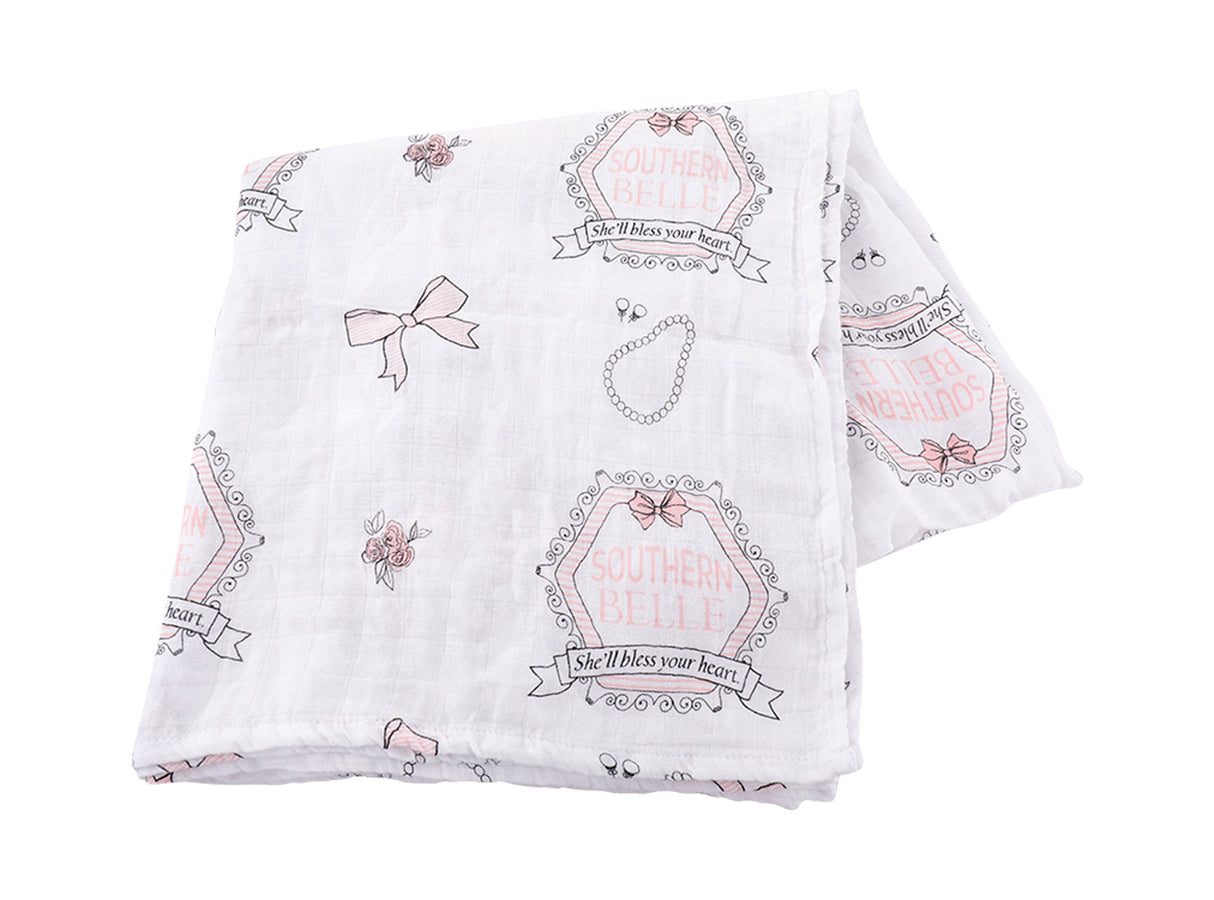 Gift Set: Southern Belle Baby Muslin Swaddle Blanket and Burp Cloth/Bib Combo by Little Hometown