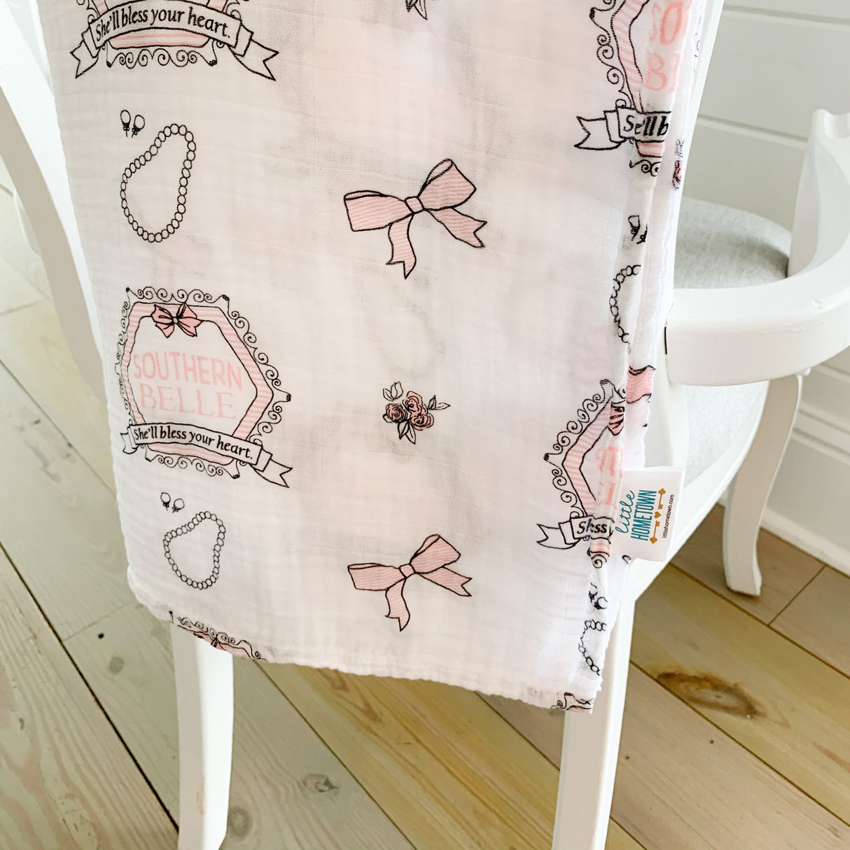 Gift Set: Southern Belle Baby Muslin Swaddle Blanket and Burp Cloth/Bib Combo by Little Hometown