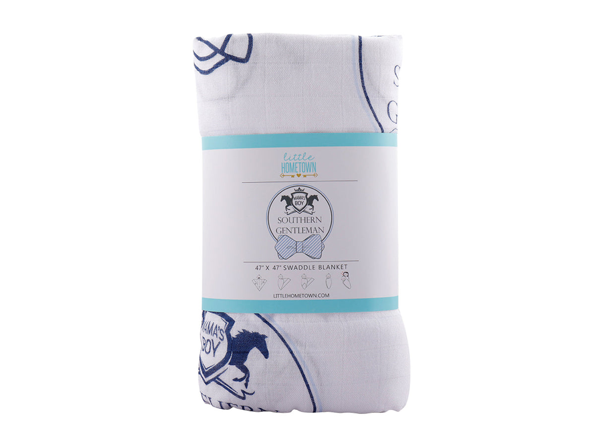 Gift Set: Southern Gentleman Baby Muslin Swaddle Blanket and Burp Cloth/Bib Combo by Little Hometown